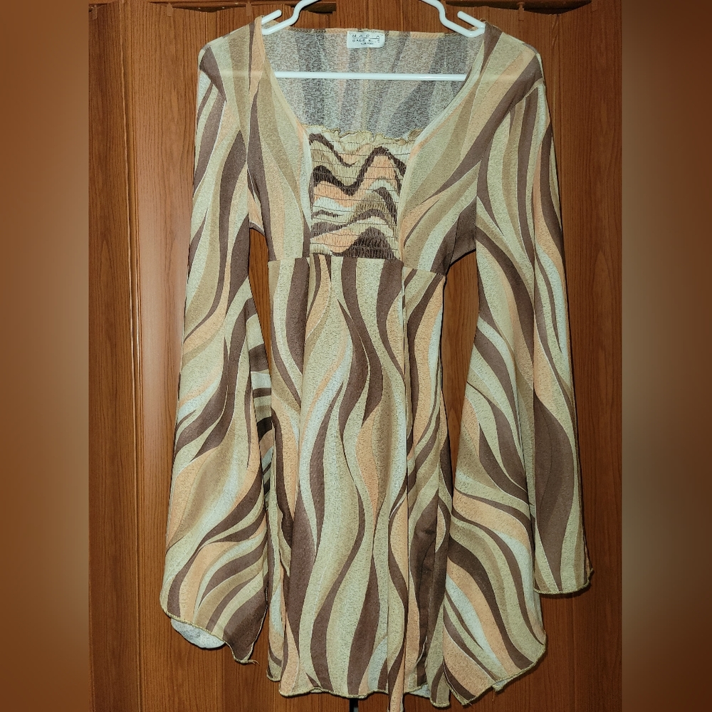 COPY - Maria Gabrielle New York Wavy Pattern 60's Style Dress - Peach & Brown, …